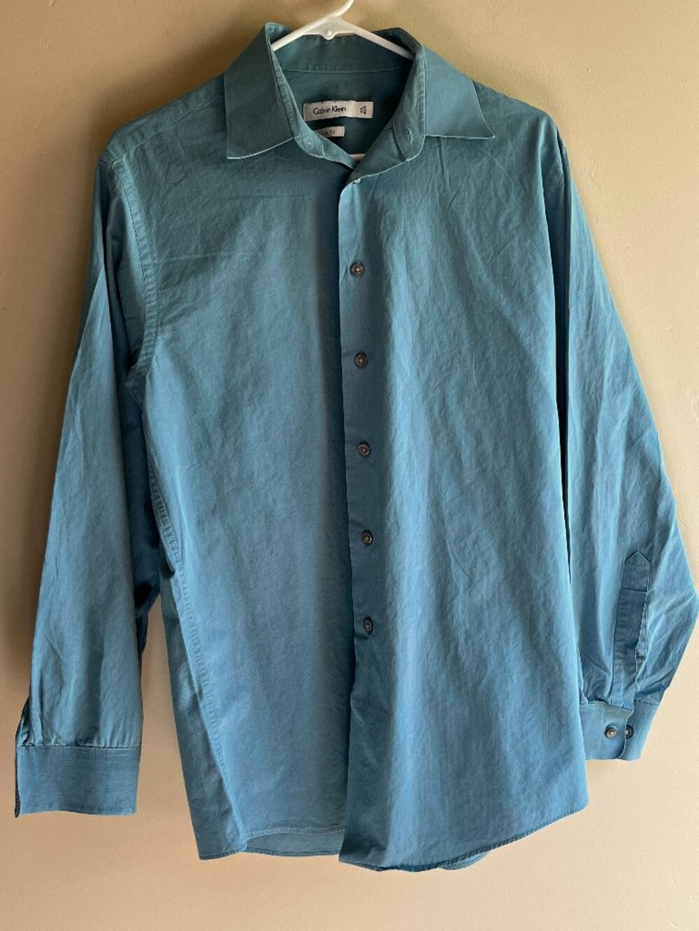 Calvin Klein Slim Fit Teal dress shirt workwear summer coastal nautical preppy